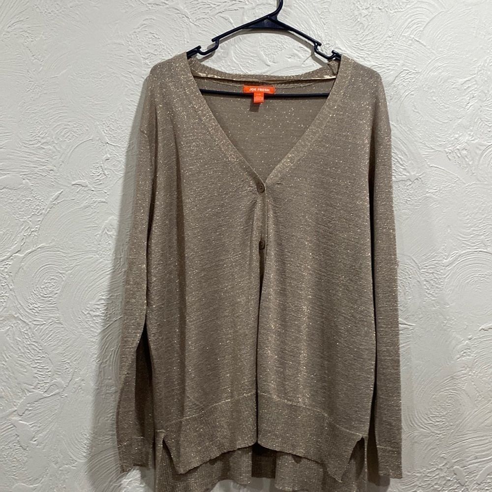 Joe Fresh Gold Metallic Shimmer Button Down Cardigan Size large